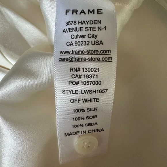 Frame • Shirred Sleeve Silk Button Down Top - Picture 13 of 13